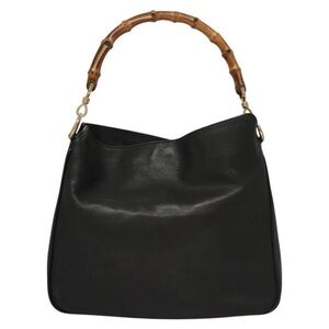 Gucci Black Leather Bamboo Handle Handbag